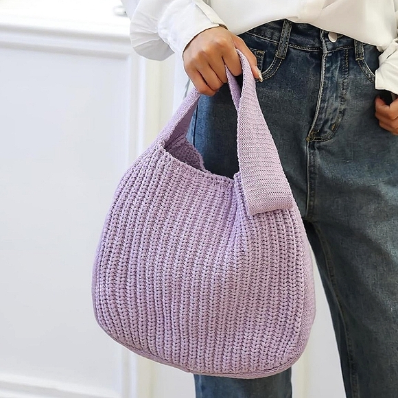 Handbags - Lilac Hand Knit Crochet Sac Style Hobo Bag